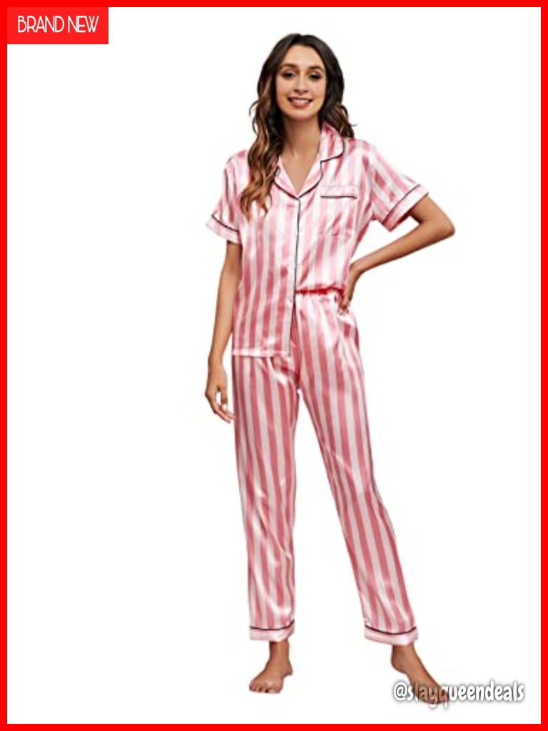 Short Sleeve Satin Pajama Set With Pockets - 2 Piece Loungewear